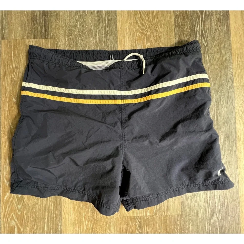 Nautica Swim Trunks Mens Large Navy Striped Nylon Mesh Lined Board Shorts